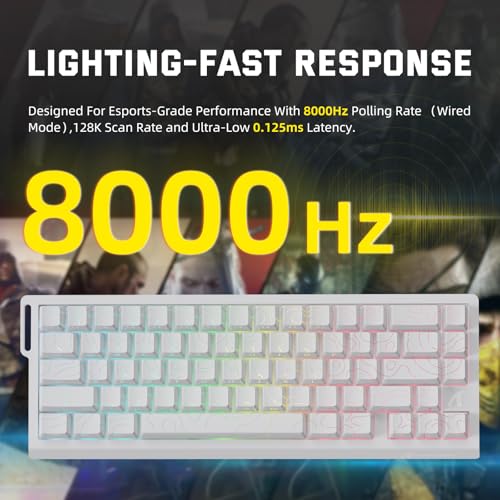 Image of ATTACK SHARK X68 PRO HE Wireless Rapid Trigger Gaming Keyboard with Adjustable Actuation,8K Polling Rate,Hall Effect Magnetic Switch,Hot-Swap,RGB Backlit,BT /2.4GHz /Wired,for FPS Games (White)