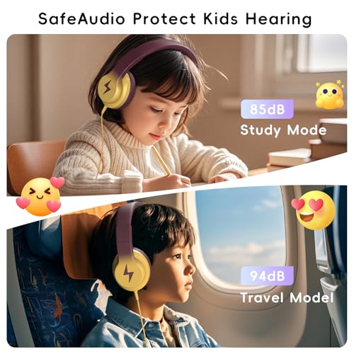 Image of Candy Bila Kids Headphones, Wired Headphones for Kids Over Ear with Microphone, 85 /94dB Volume Headphone for Girls Boys, Foldable Headphone for Learning, Gradient Brown and Yellow