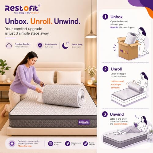 Image of Restofit 2 Inch Gel Infused Memory Foam Mattress Topper | 78x48x2 Inches, Double Size Topper | Cooling Pad for Back Pain, Bed Topper with Viscose Cotton Fabric, Soft & Breathable
