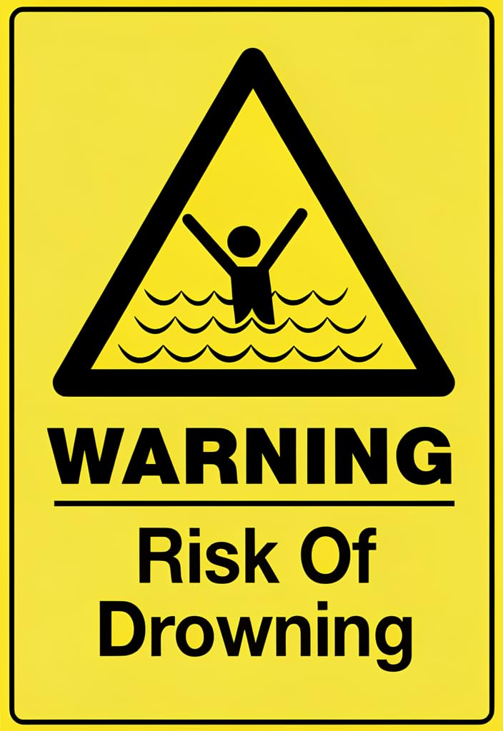 peiyeety 12x8 Inch Tin Warning Sign – WARNING Risk Of Drowning Yellow Safety Metal Plaque, High-Visibility Pool/Lake/Pond Notice, Outdoor/Indoor Wall Decor & Safety Reminder Gift