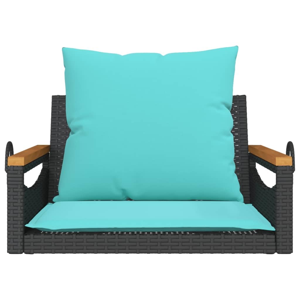 Banco Columpio con Cojines ratán sintético 63x62x40 cm Negro | para Terraza, Patio, Porche o Balcón | Diseño Decorativo| Mueble Exterior Duradero