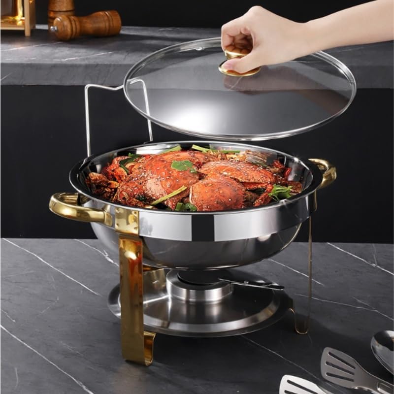 Scaldavivande in acciaio inox con coperchio, per buffet, catering ed eventi