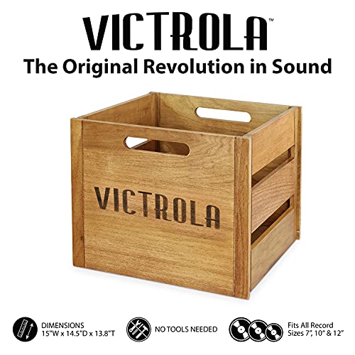 Victrola Wooden Crate - Table Top Album Holder And Organizer For All Records, Holds Over 50 Vinyls, Classy Wood Finish, Easy Installation, Elegant Design #TOP1