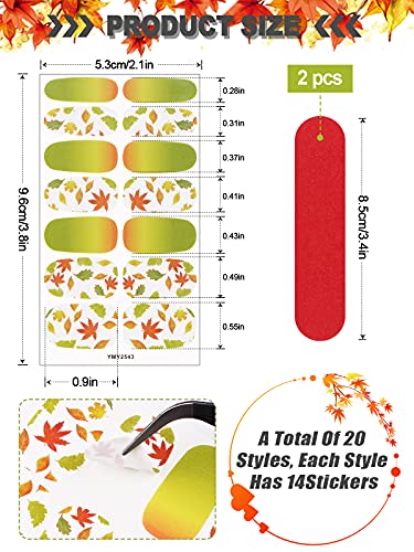 EBANKU 20 Blatt Thanksgiving Full Nail Wrap Nagellack Aufkleber, selbstklebend Full Wrap Nail Art Sticker Herbst Herbst Nagel Aufkleber Streifen Maniküre Kits mit Nagelfeile für Frauen Mädchen – Bild 5