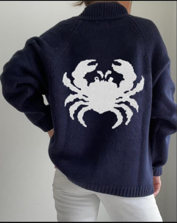 Giraropa Women Crab Cardigan Long Sleeve Shawl Collar Button Down Oversized Chunky Knit Sweater Open Front Coat Fall Clothes2