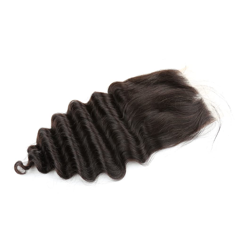 Remy Human Hair 5x5 Lace Closure with Baby Hair Loose Deep Wave Unprocessed Virgin Human Hair Free Part Natural Color 12 inch