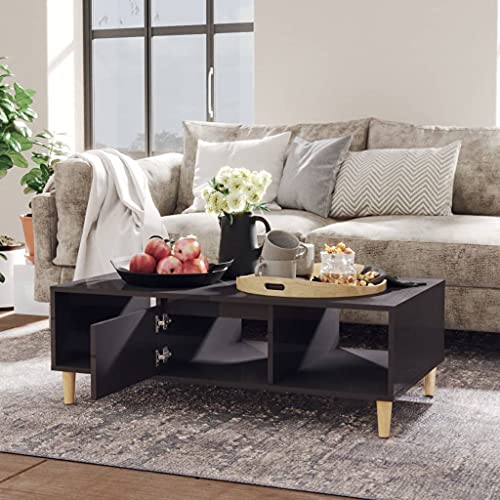 Table basse gris brillant en bois d'eucalyptus pour rangement salon - 4
