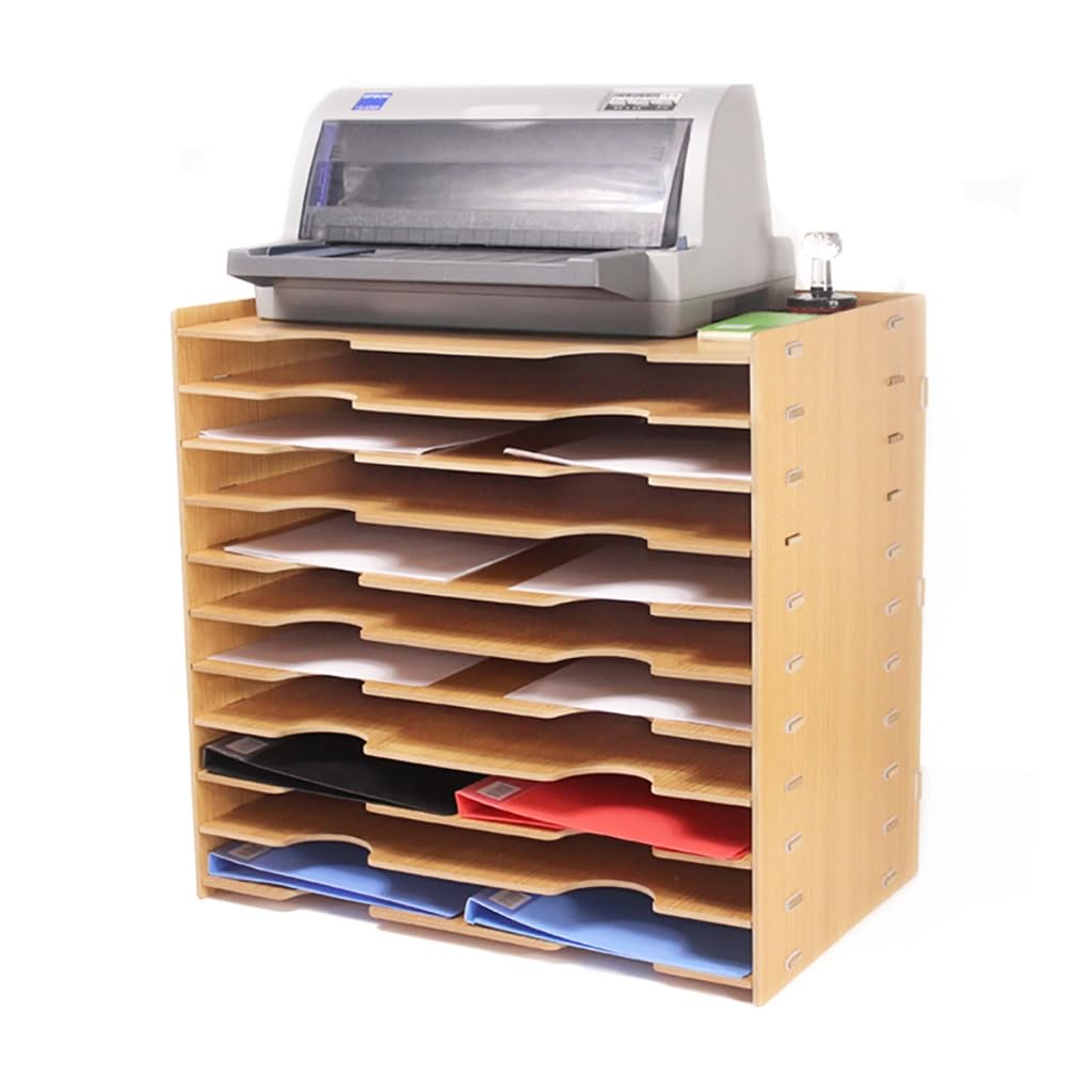 Organizador de Escritorio de Madera con Bandeja para Papel tamaño Carta A3. Bandejas apilables para Escritorio con Acabado en Roble Dorado (51,8 x 33 x 49 cm).