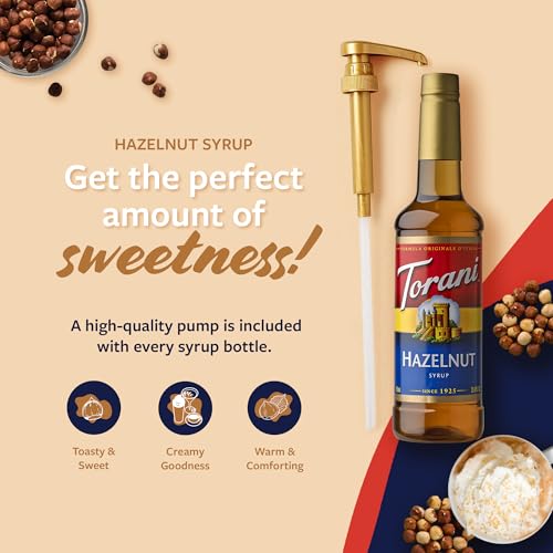 Image of Torani Coffee Syrup, Hazelnut Flavored Syrup for Drinks, Pump Included, 25.4 Fl Oz