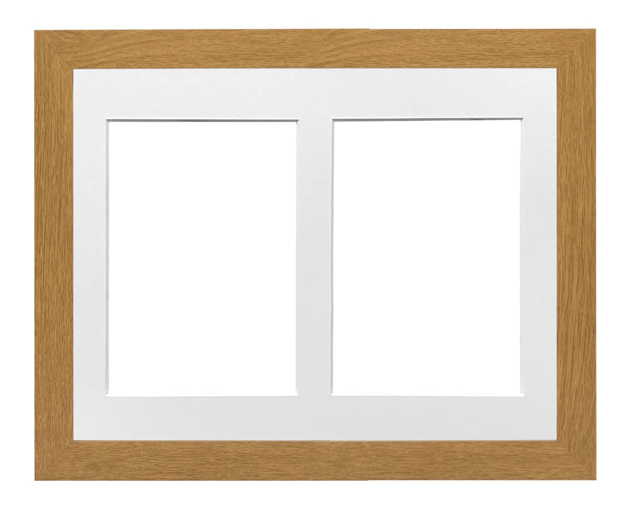 Memory Box Oak Frame With White Mount Oak Frame 10X8' Multi Aperture Picture Frame With White Mount To Fit (2X) 6X4' Photos With Perspex Sheet - Tabletop & Wall Mountable Landscape Or Portrait