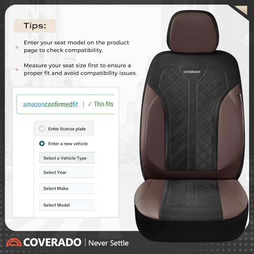 Image of Coverado Seat Covers for Car 5 Seats, Leather Car Seat Covers Fullset, Breathable Mesh Front and Rear Protectors, Coffee Luxury Automotive Covers, Universal Fit for SUV, Truck, Sedan