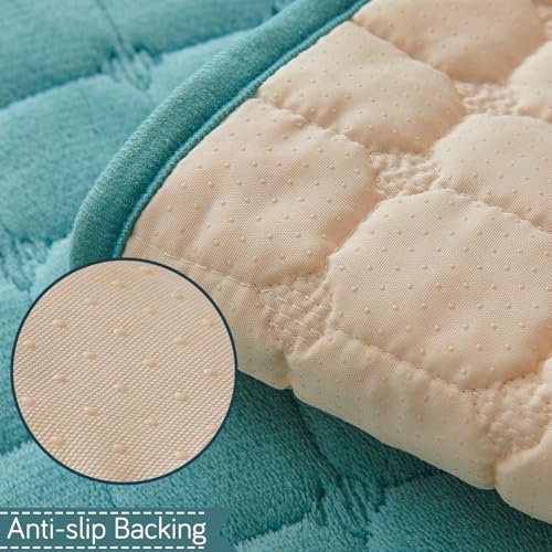 Image of HOKIPO 'BelleLace Series' 5 Seater Sofa Cover Mat in 3+2 Seater Combination | Imperial Milk Velvet with Anti Slip Backing, Teal (AR-5966+5964-TEAL)