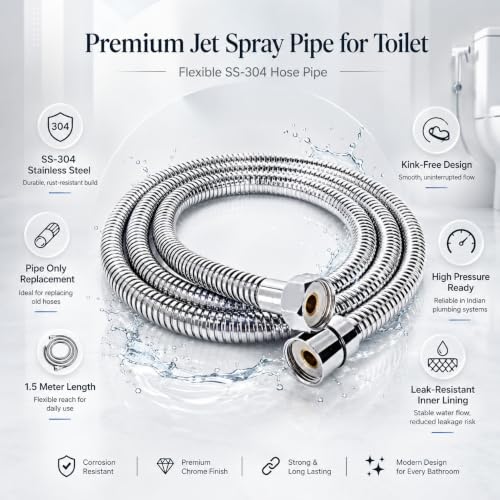 Image of Premium 304 Stainless Steel,Kink-Free, Leak-Proof, High Pressure,Shower Hose extendable, with EPDM Inner Tube, 1.5 Meter, for Hand Showers and Health faucets in high end Luxury bathrooms