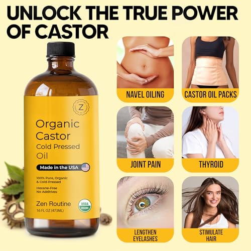 Glass Bottle Castor Oil, Hexane-Free, Organic Cold Pressed, Oil for Hair Growth, Eyelashes and Eyebrows, Hair and Body Oil, Glass Bottle, Carrier Oil, 16 Oz (Pack of 2) - Image 6