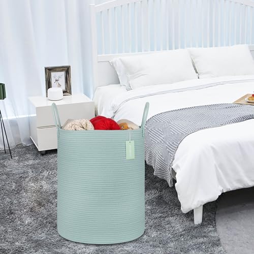 Image of Large Cotton Rope Laundry Hamper for Clothes 65L, Light Green