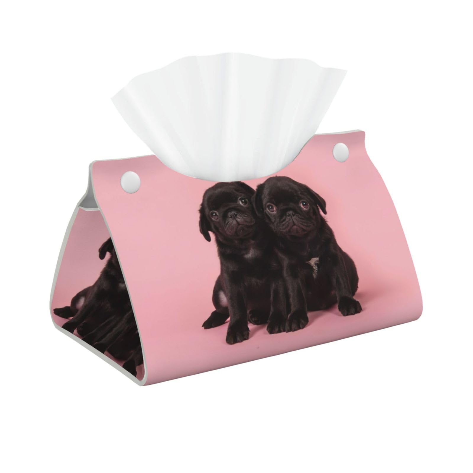 Edwal White Cute Black Pug Print Tissue Box Cover, Tissues Holder Leather Tissue Box Holder For Bathroom Aesthetic