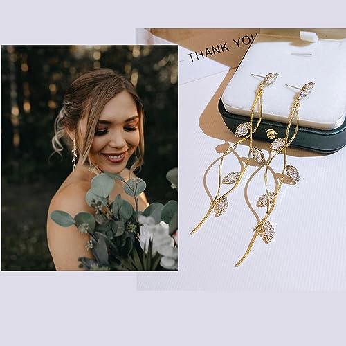 Crystal Wedding Earrings for Bridal Bridesmaid,Bride Drop Earrings Gold Chandelier Dangle Earrings for Women,Cubic Zirconia Rhinestone Dangling Earrings Prom Party Jewelry Gifts4
