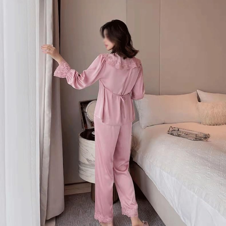 JJZXD 女性の秋と冬のアイスシルク長袖カーディガンセット春と夏