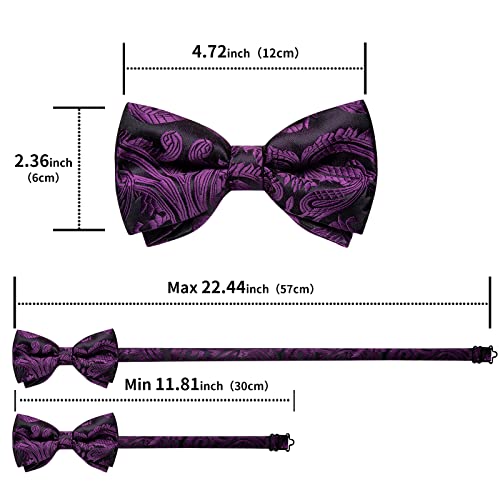 Image of DiBanGu Paisley Pre-Tied Bow Ties for Men Silk Adjustable Bowtie and Pocket Square Cufflinks for Wedding Party