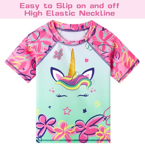 WAWSAM 2 Pieces Girls Rash Guard Toddler Swimsuit Girl Swimsuit Short Sleeve Bathing Suit for 3-6 Years2