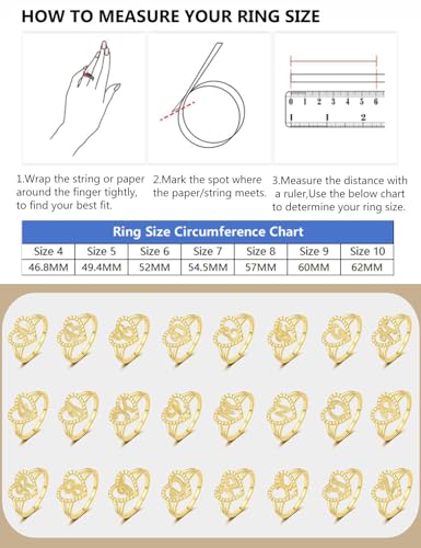 rlmoon gold initial rings for women non tarnish 14k gold plated vintage heart thumb rings personalized carved letter statement stackable rings size 6-10 jewelry gifts