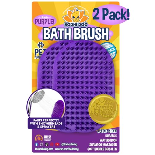 Image of Bodhi Dog Shampoo Brush - Pet Grooming & Bath Supplies for Dogs and Cats - Bath Brush for Long & Short Hair - Premium Scrubber for Shower, Bathing & Massage (Two Pack, Purple)