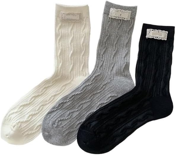 3 Pairs Knit Socks for Women, Retro Pattern Comfort Cew Slipper Sock for Fall Winter