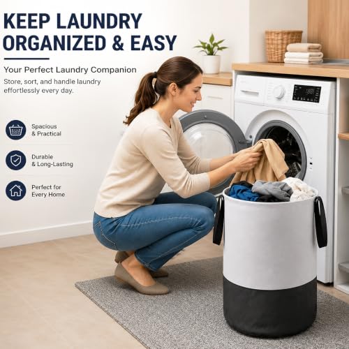 Image of GLUN Grey Plain Cylindrical Linen Bag, Pack of 1, 45 Litre Capacity Grey & Black, Water-Repellent, Lightweight & Durable Bag for Toys, Dirty Clothes, Stationery Items, Space Saving Item