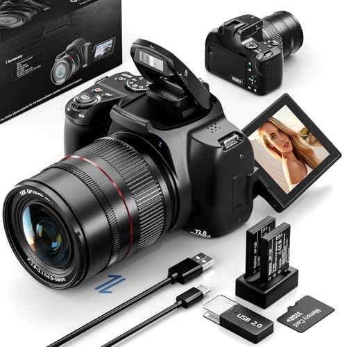 NBD 4K Digitalkamera 72MP mit CMOS Sensor & 12X optischem Zoom, 3' 270° Drehdisplay, 4K/60fps Video, WiFi/HDMI – Profi-Vlogging Kit inkl. 32GB Karte + 2...