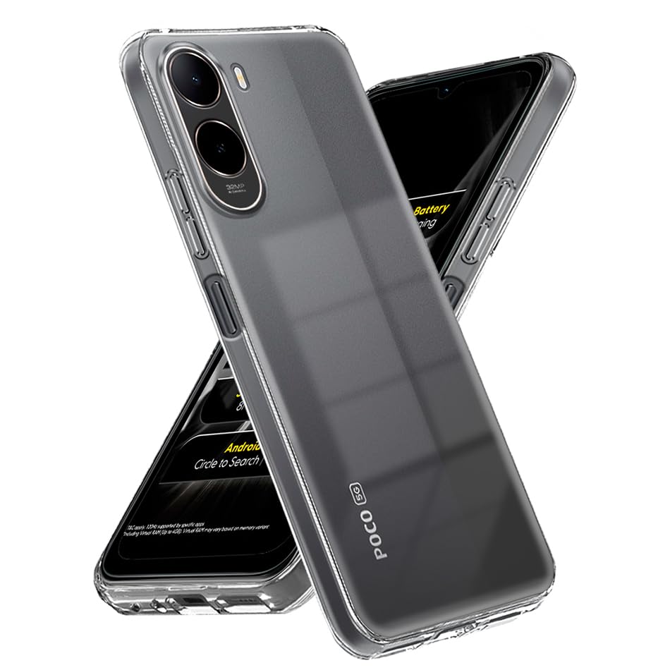 Image of Fashionury Shockproof Crystar Clear Back Case Cover for Mi Redmi A7 Pro 5G / Poco C85X 5G | Transparent Back Case | Raised Bumps for Camera & Screen Protection