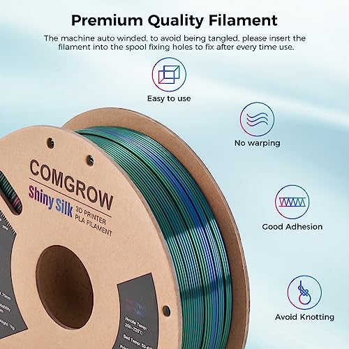 Image of Comgrow Tri-Colors Silk PLA 3D Printer Filament, Rainbow PLA Filament 1.75mm, Dimensional Accuracy + /- 0.02 mm, 1KG Spool, Coextrusion 3D Filament with Shiny Silk Red-Blue-Green