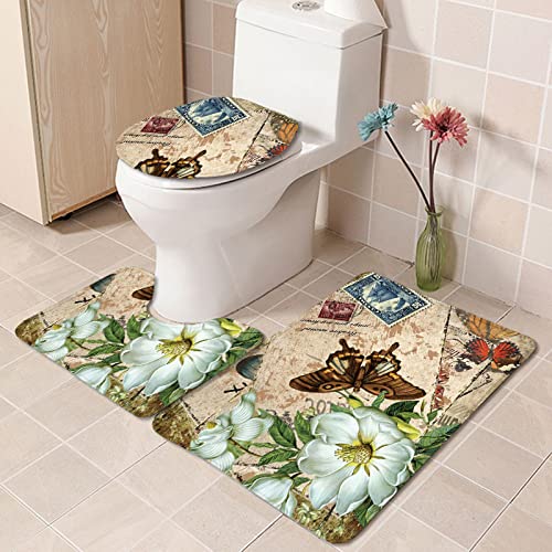 Badematten Set 3 teilig,Toilettenmatte Set,3er Badgarnitur Badezimmer Matte Set Dusch Bade Matte Vorleger Teppich 3D…