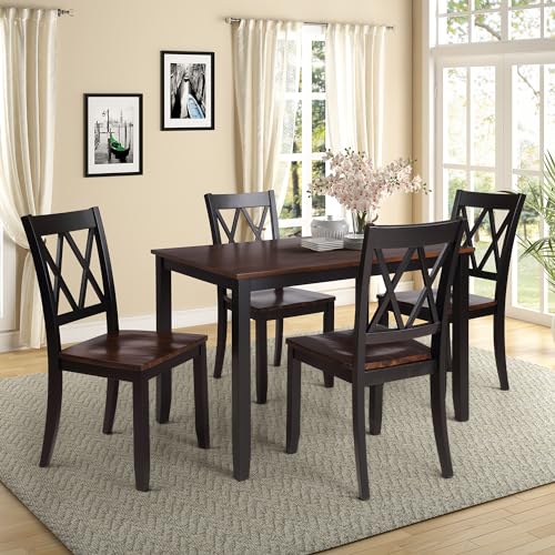 Image of Harper & Bright Designs 5-Piece Wood Dining Table Set for 4, Kitchen Furniture Set with 4 High Back Dining Chairs for Small Places, Espresso+Black