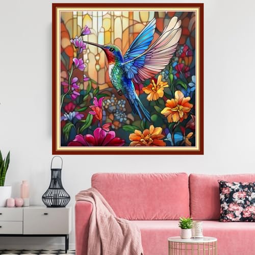 Image of Redxing Stamped Cross Stitch Kits Embroidery kit for Beginners Adults Full Range of Embroidery Patterns Starter Kits DIY Printed Cross Stitch Kits Needlepoint Kits 11CT-Hummingbird flowers 18x18 inchs