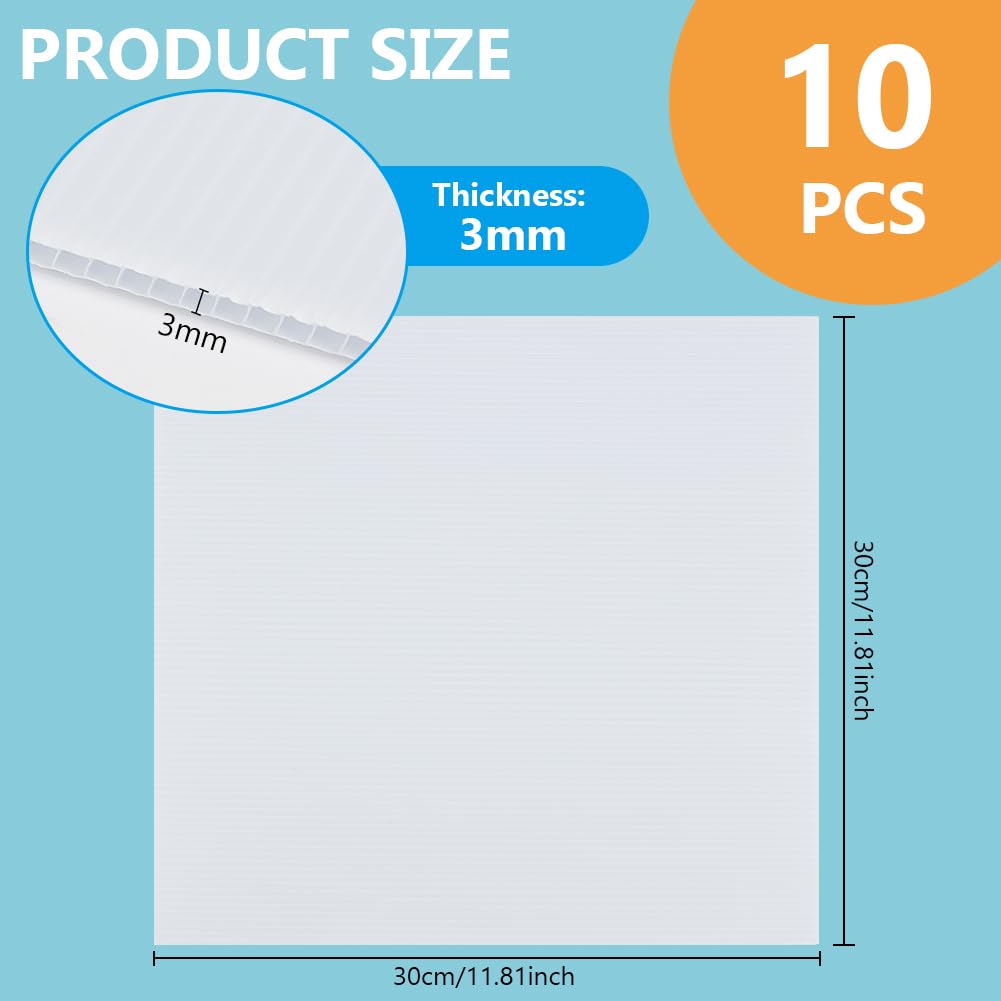 BENECREAT 10 fogli di plastica ondulata bianca, 30 x 30 cm, per uffici, esterni, giardino, spessore 3 mm