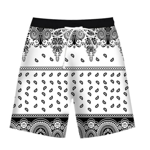sexyliliforu Men's Running Athletic Shorts for Men Women Blue Bandana Print Shorts Black Red Hawaiian Summer Beach Shorts(White Hawaiian Shorts,5XL)