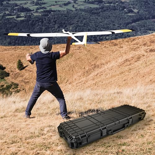 TecTake® Long, Universal Hard Case with 2 Wheels, 3 Foam Inserts, Pressure Valve & Padlock Eyelets, Shock-, Temperature- & Moisture-Resistant - Ideal Camera Case, Tool Case & Gun Case - 113.5x41x16cm - Image 3