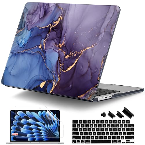 DONGKE for M4 MacBook Air 13.6 Inch Case 2025 2024 2023 2022 Model A3240 A3113 A2681 M3 M2 Chip, Plastic Hard Shell Case Cover with Touch ID for MacBook Air 13 Inch M4 - Abstract Marble