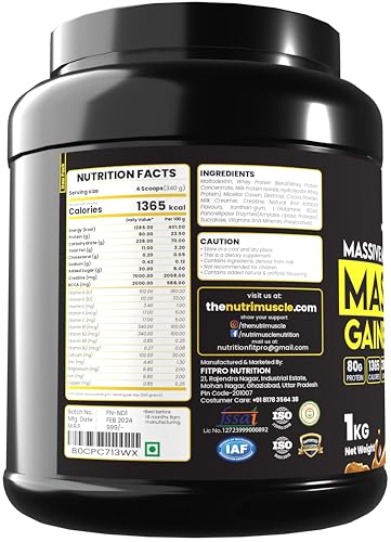Image of Nutrimuscle Massive Muscle Mass Gainer - 1 Kg - Coffee Flavour For Muscle & Mass Gain - Contains Creatine, Complex Carbohydrates, Protein