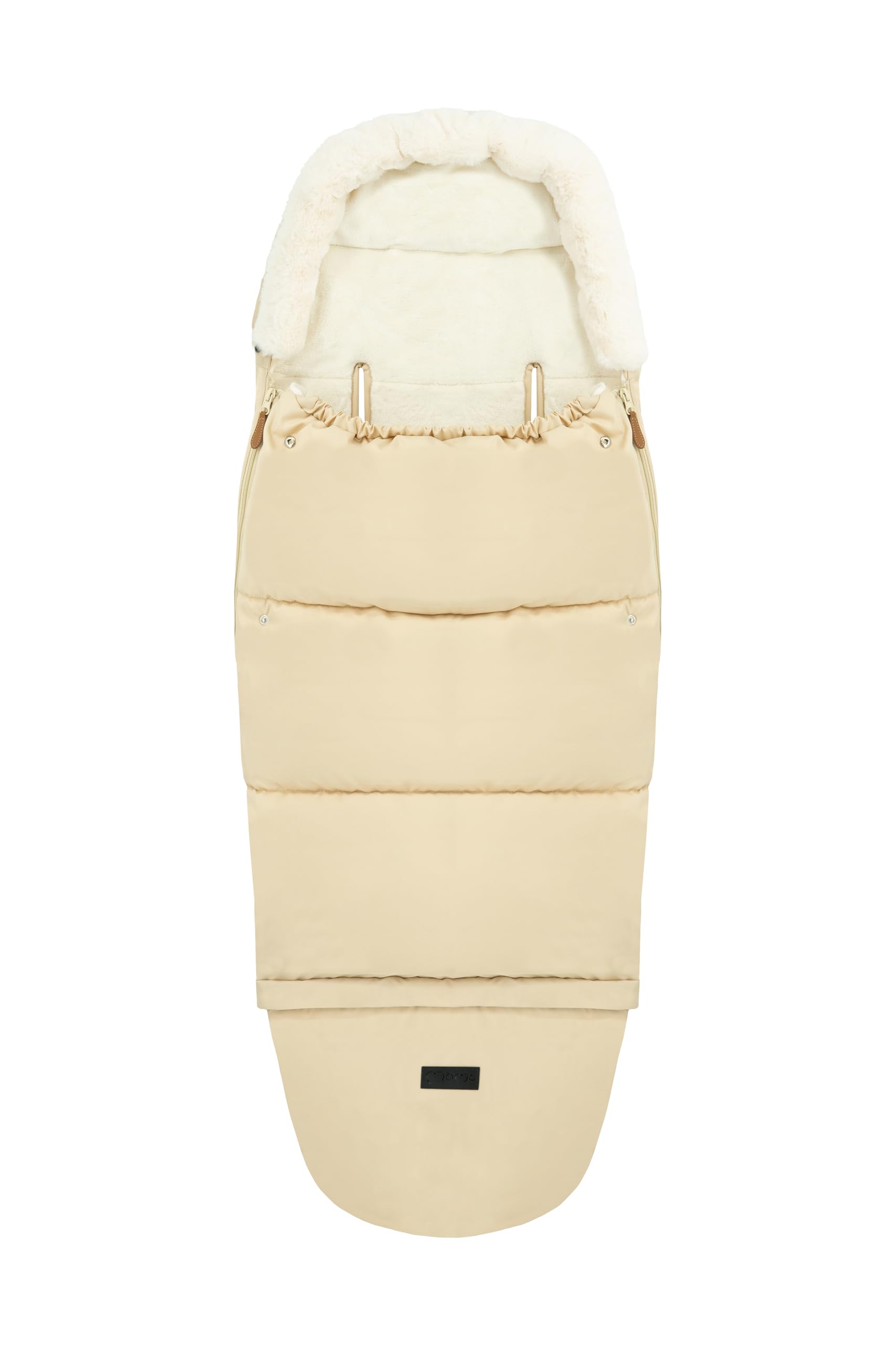 Sac de couchage MoMi 2 en 1 pour landau, luge ou siège auto, avec capuche, fourrure amovible et partie pour les pieds ; fermeture éclair des deux côtés, passants pour la ceinture, imperméable