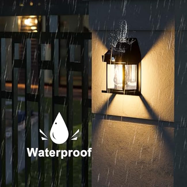 Outdoor Solar Wall Lights - 2 Pack Solar Waterproof Brighter Porch Wall Square Lights with 3 Modes & Motion Sensor Front Fence Lantern Lights for Outside,Backyard,Garage Decorative