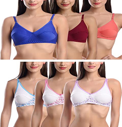 Image of FIMS - Fashion is my style Cotton Bra Non-Padded Non-Wired Bra for Women Combo Pack Girls Everyday Bra, Multicolor Cup B, Pack of 6