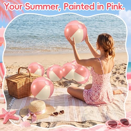 Chitidr 6 Pcs Pink White Beach Balls Inflatable, 17 Inch Pink and White - image 9
