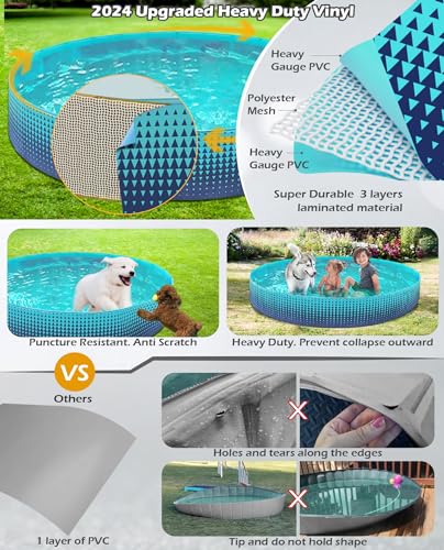 Jasonwell Foldable Dog Kiddie Pool - Hard Plastic Kids Paddling Pool Toddler Baby Swimming Pool for Backyard Collapsible Whelping Box Pet Doggie Cats Wading Pool Bathtub for Puppy Large Dogs 63In - Image 3
