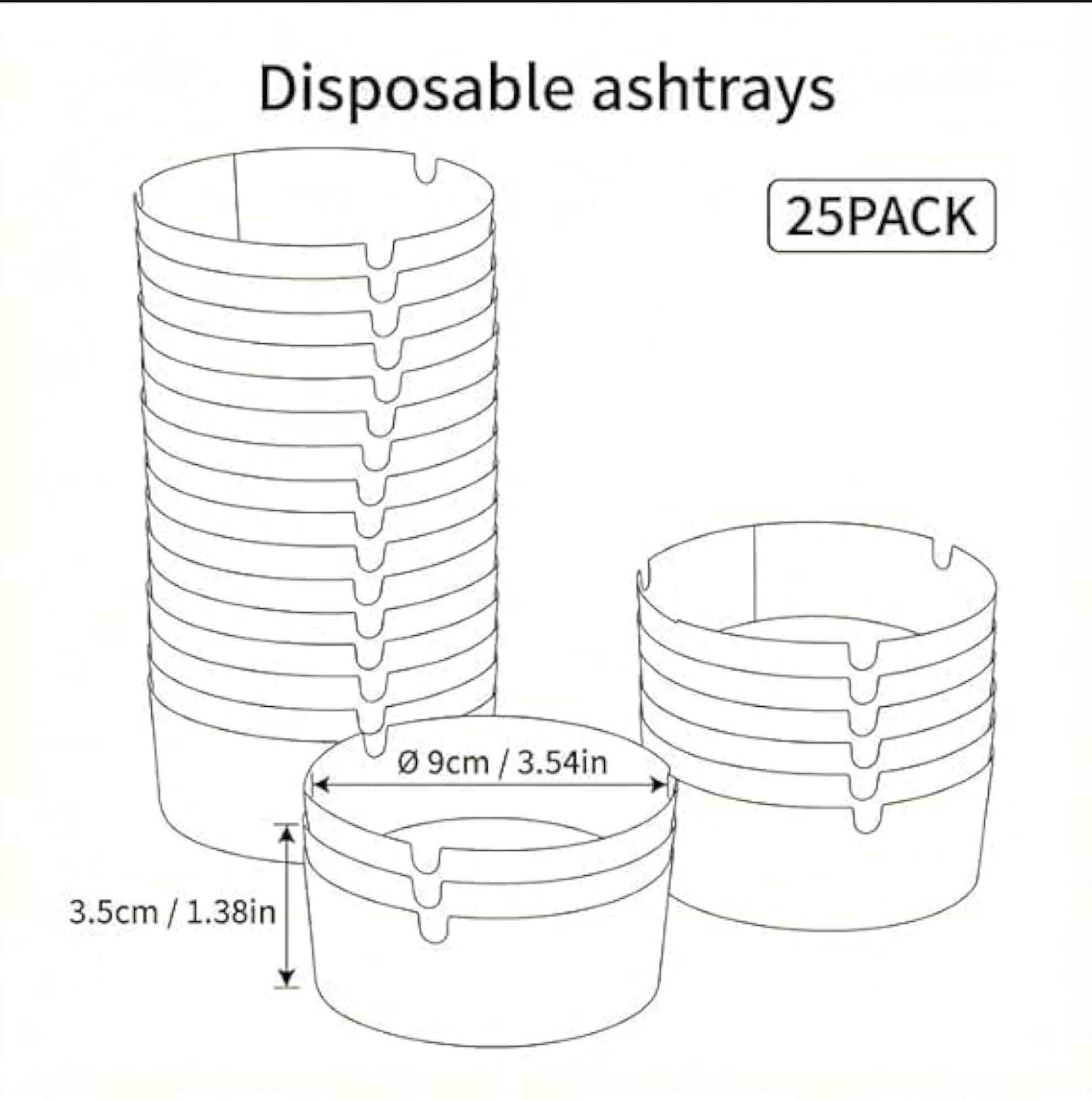 Disposable Ashtrays for Cigarettes, 25-Pack