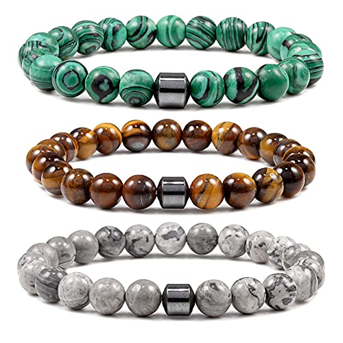 COLORFUL BLING Chakra Bracelet Crystal Yoga Beads Stretch Bracelet Adjustable Natural Gemstone Volcanic Malachite 8mm Beaded Bracelet Handmade Gemstone Elastic Bracelet Meditation Spiritual2