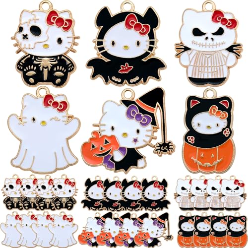 Anjulery Halloween Cat Charms for Jewelry Making and Crafting - 24Pcs Enamel Kitty Charms for Bracelets Earrings Necklaces Keychains DIY Crafts (24Pcs Halloween-Cat-B)