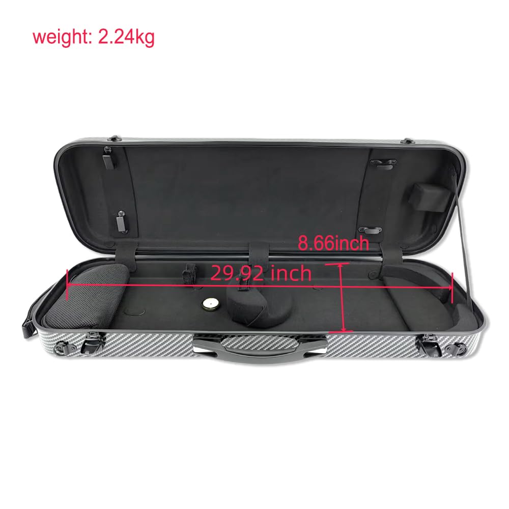 Violín ligero compuesto de fibra de carbono profesional de tamaño completo 4/4, funda rígida con correas de hombro estilo mochila, higrómetro (negro)