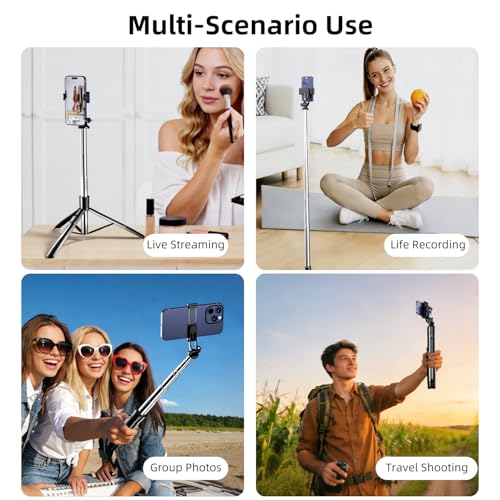 Image of Celfiexpt 63 inch Selfie Stick Tripod 360 Rotatable Mobile Holder Bluetooth Remote Multi-Functional Extendable Tripod Stand for Vlogging Live Streaming Compatible with Mobile Phone Camera Ring Light
