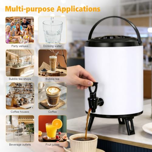 8L Stainless Steel Hot Water Urn - Insulated Beverage Dispenser for Hot & Cold Drinks, White - Image 7